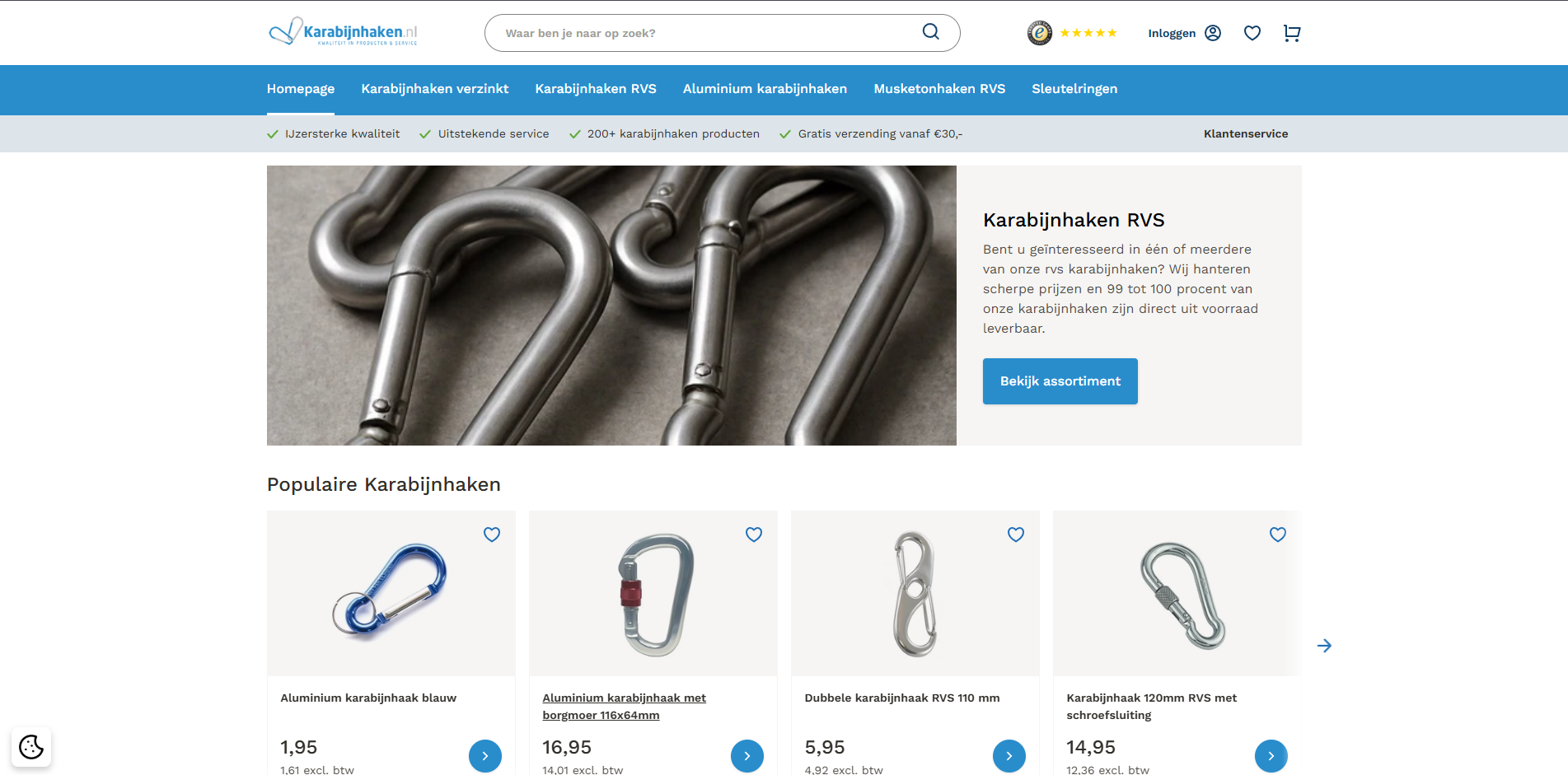 Karabijnhaken.nl screenshot